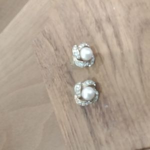 Pearl and Rhinestone pierced earrings